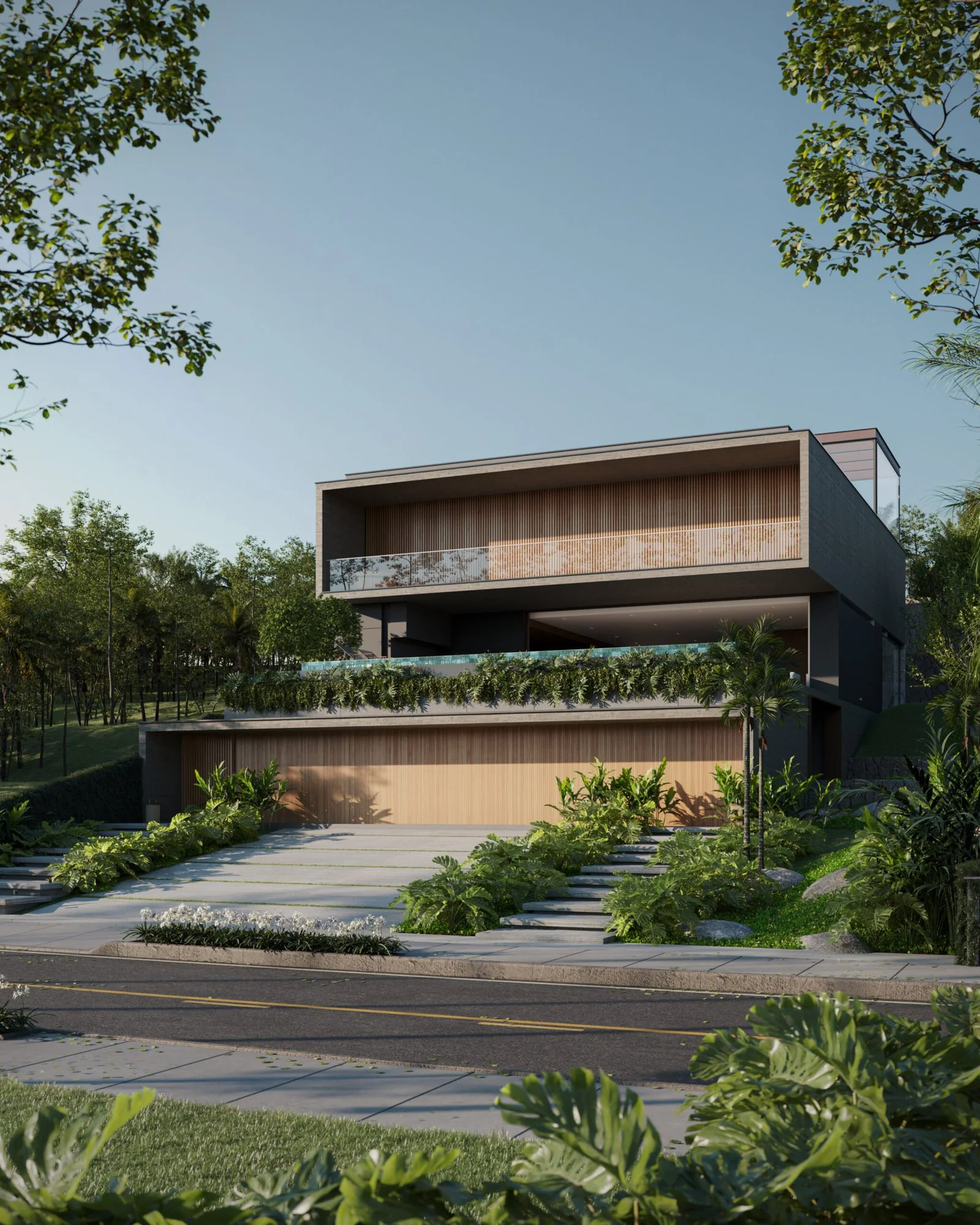 Implantação da casa no terreno em aclive — Casa Brava, VK Arquitetos