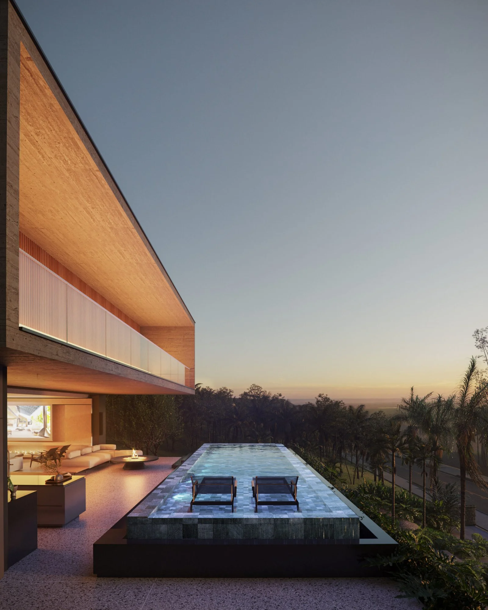 Piscina e deck ao entardecer — Casa Brava, VK Arquitetos